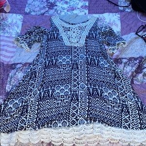 blue and white dress